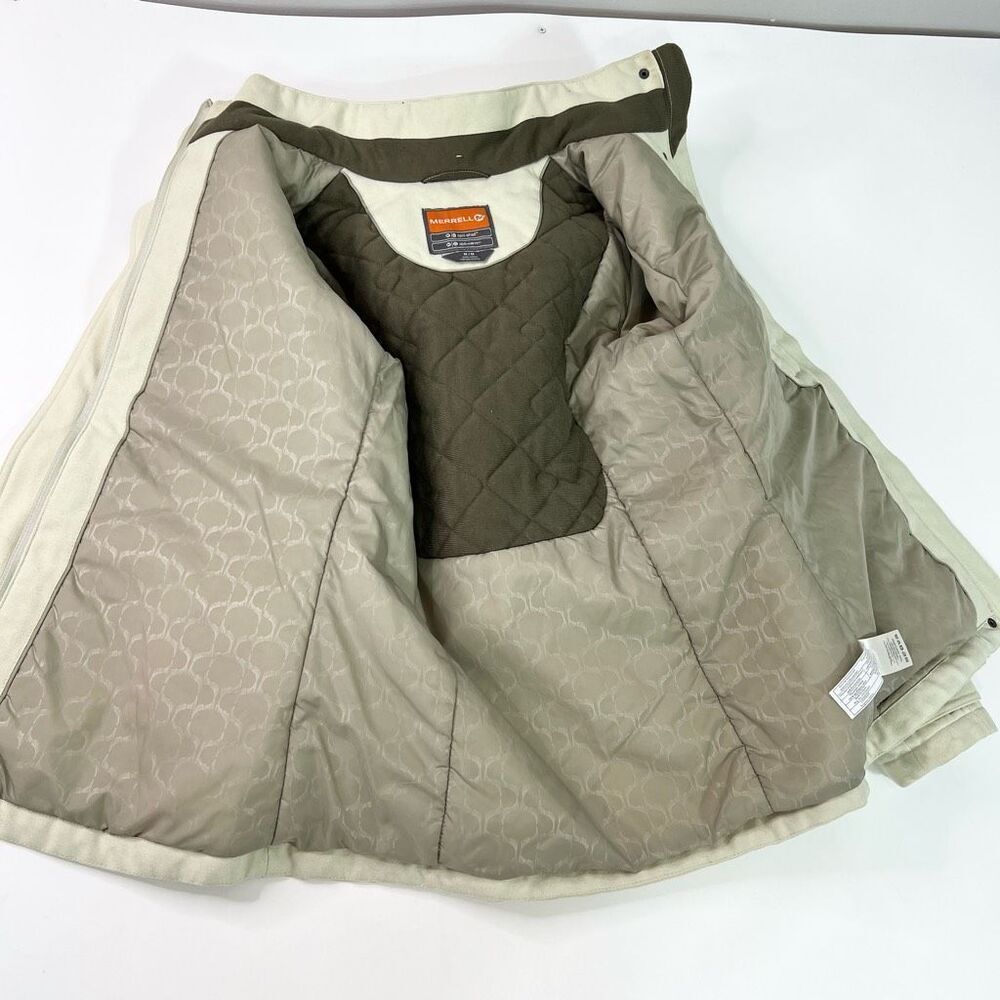 Merrell Hooded Coat Womens Medium Cream Lined Toggle Accent Opti-Shell Opti-Warm - Picture 2 of 12